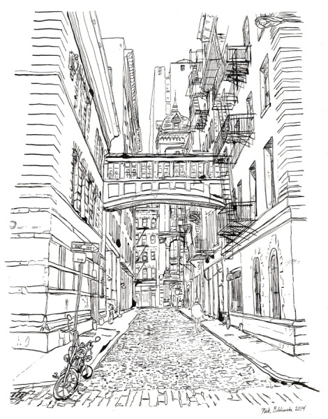 Staple Street, Pen and Ink, 11"x14". 2014.