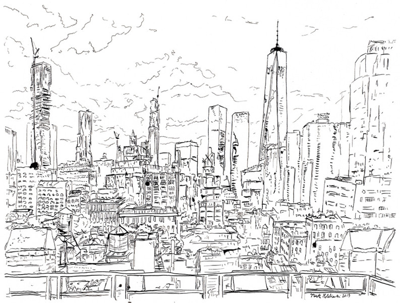 Tribeca Rooftop, Pen & Ink, 11"x14", 2015