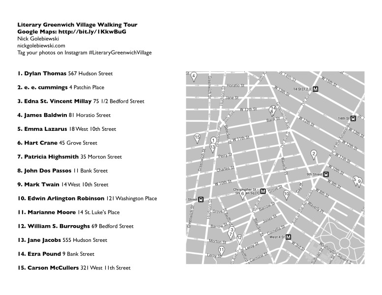 Nick Golebiewski - Literary Greenwich Village - Info Sheet2